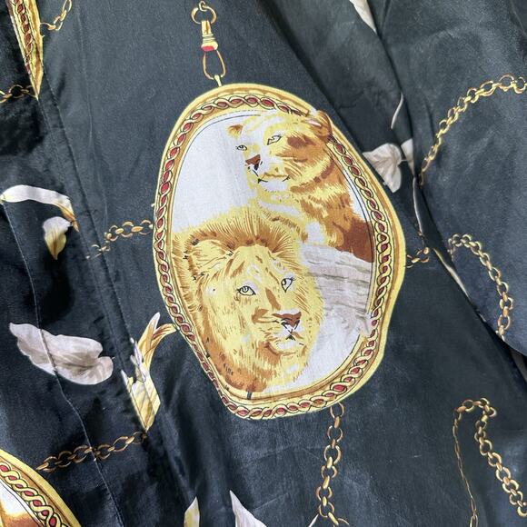 A.M. Studio Silk Bomber Jacket Black Gold Lion Print Chain Baroque Size 3X - Picture 4 of 5
